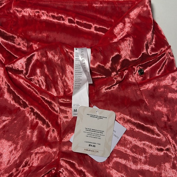 NWT Fabletics Leggings Crossover Crushed Velour Leggings Strawberry Red Women M - Picture 3 of 4